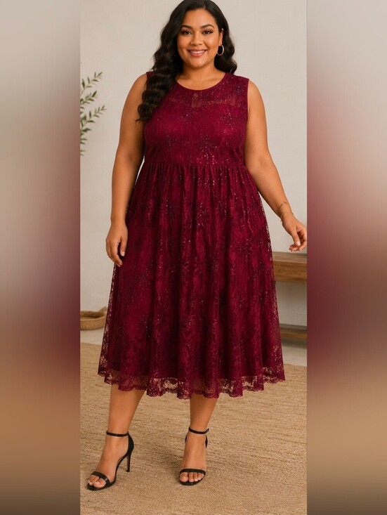 BloomChic Dresses & Skirts - BloomChic Wine Lace Midi Dress with Sparkle